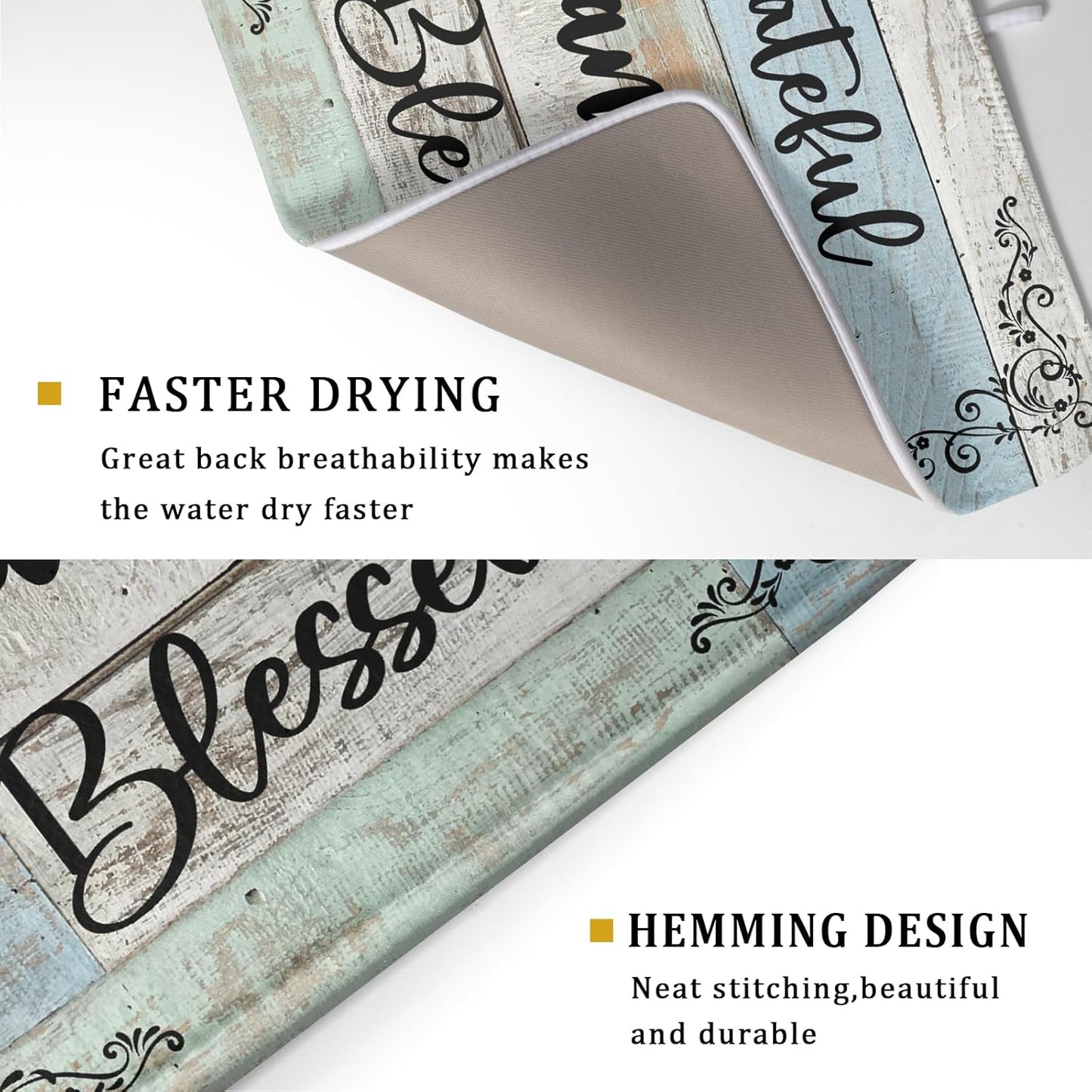 Rustic Wood Dish Drying Mat 18x24 Inch Grateful Thankful Blessed Kitchen Drainer Mats Absorbent Microfiber Rack Holder Countertop Pad