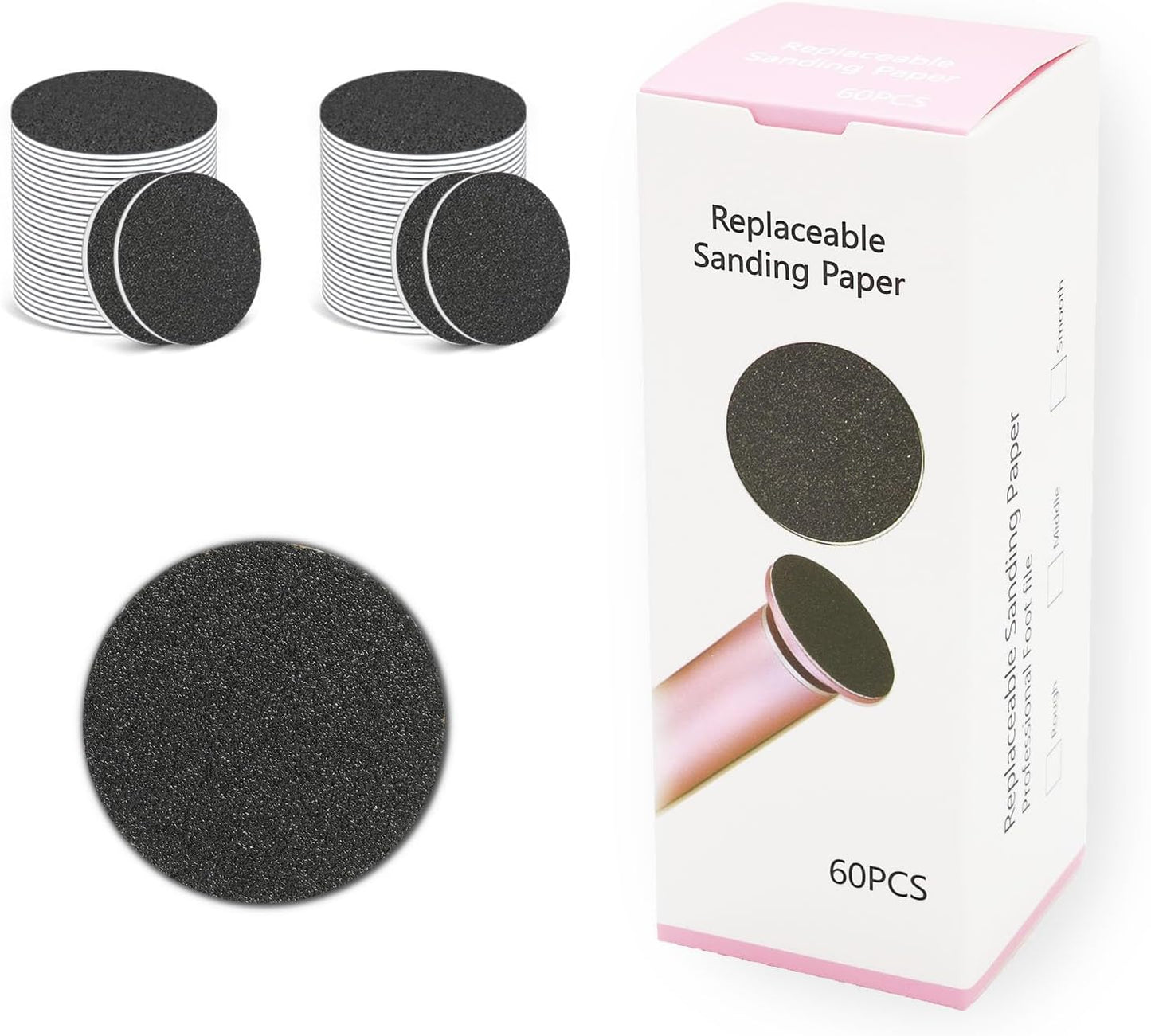 60-Piece Replacement Sandpaper Refill Discs for Electric Foot File Callus Remover Tools, for Man Women Dead Skin, Hard Cracked Skin, Dry Skin