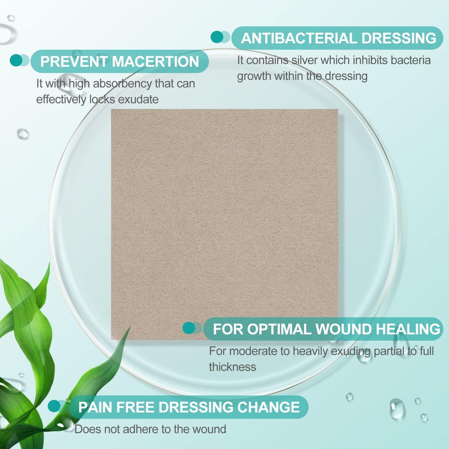 Dimora Upgrade 10 Packs Silver Antibacterial Alginate Wound Dressing Pads，Non-Stick Sterile Gauze，Highly Absorbent & Comfortable，4'' x 4'' Patches