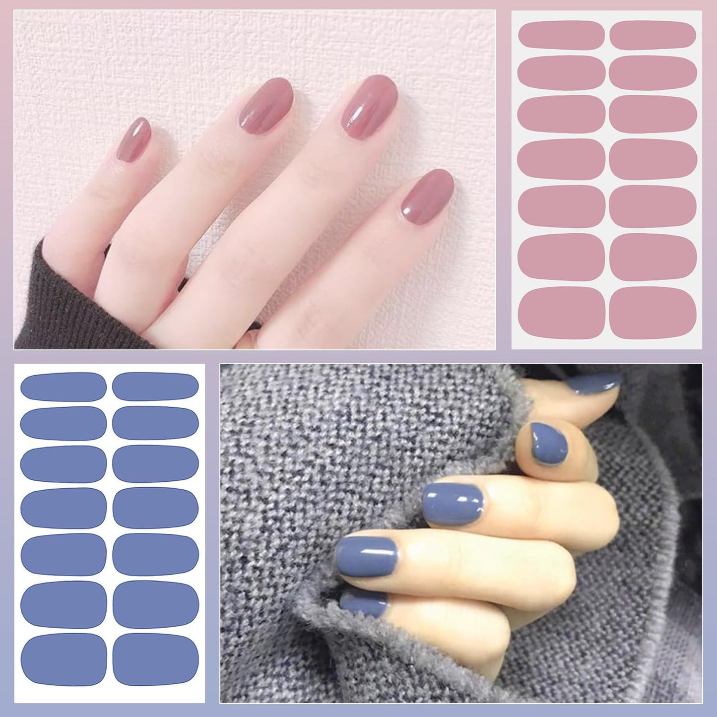 DANNEASY 16 Sheets Light Colour Nail Wraps for Women Gel Nail Polish Strips Solid Color Gel Nail Strips Self Adhesive Nail Polish Stickers Fingernail Sticker Nails with 1pc File, Cuticle Stick