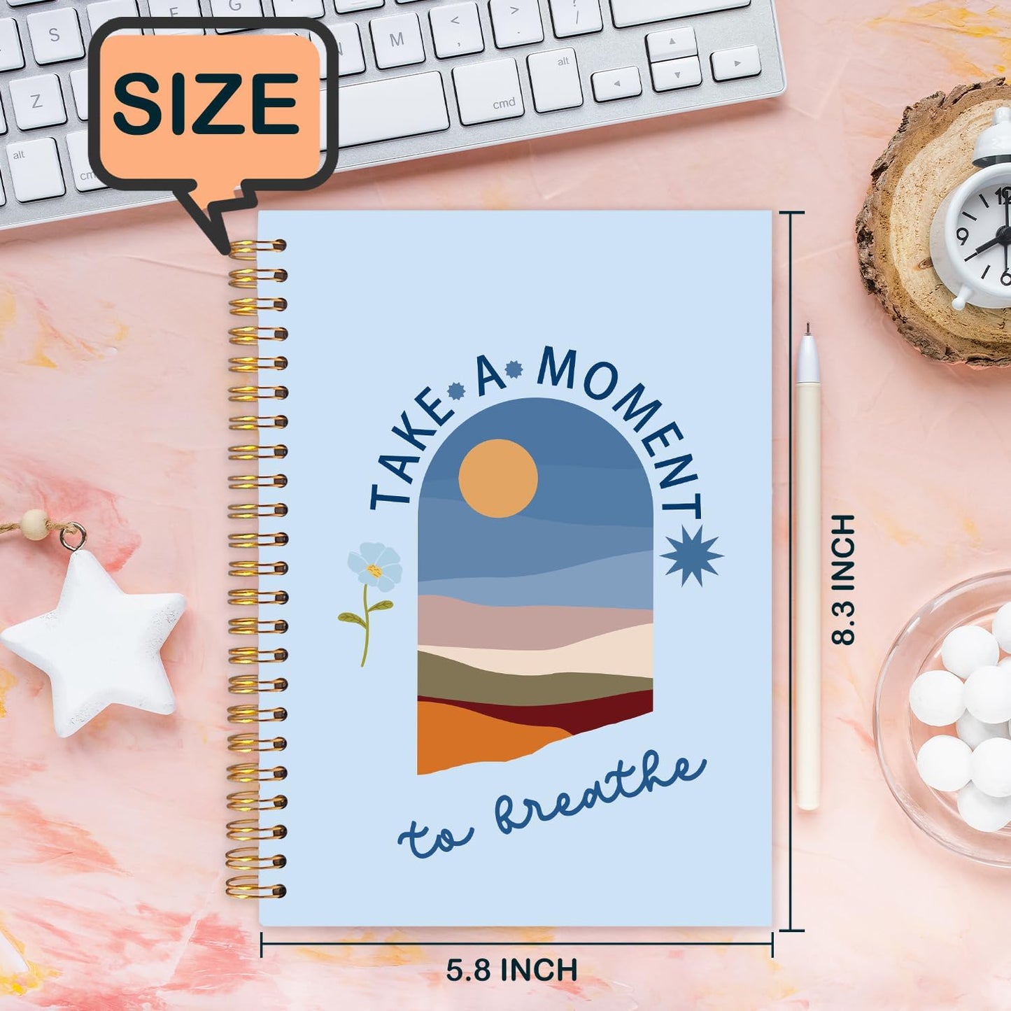 FDHSPAAM Blue Mental Health Spiral Journal Notebook 5.5x8.3in, Take A Moment to Breathe Inspirational Notebooks for Note Taking, Therapy Office Must Haves, Hardcover Notebook Journal