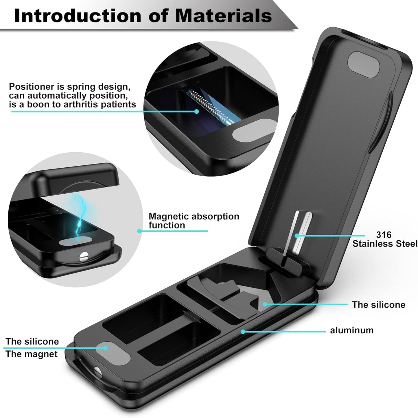 Pill Cutter with Auto Centering Device, Aluminum Pill Splitter with 316L Stainless Blade, Genuine Leather Case, Professional Pill Splitter for Cutting Small Pills or Large Pills (Black)