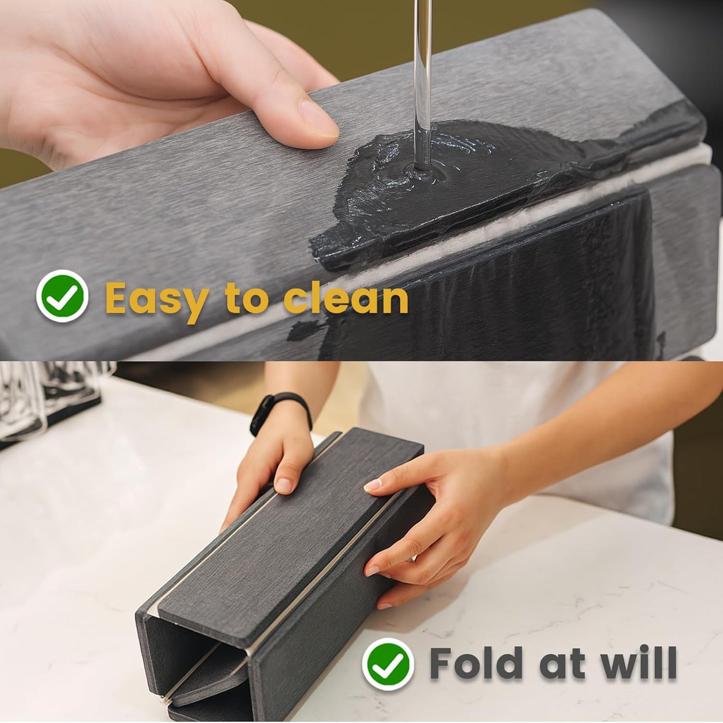 2 PCS Stone Dish Drying Mats for Kitchen Counter, Foldable Non-Slip Diatomaceous Earth Pad Set (12"x16" Each, Gray) - Super Absorbent Quick Dry Mat for Kitchen & Bathroom Counter, Sink - Dishes Cups