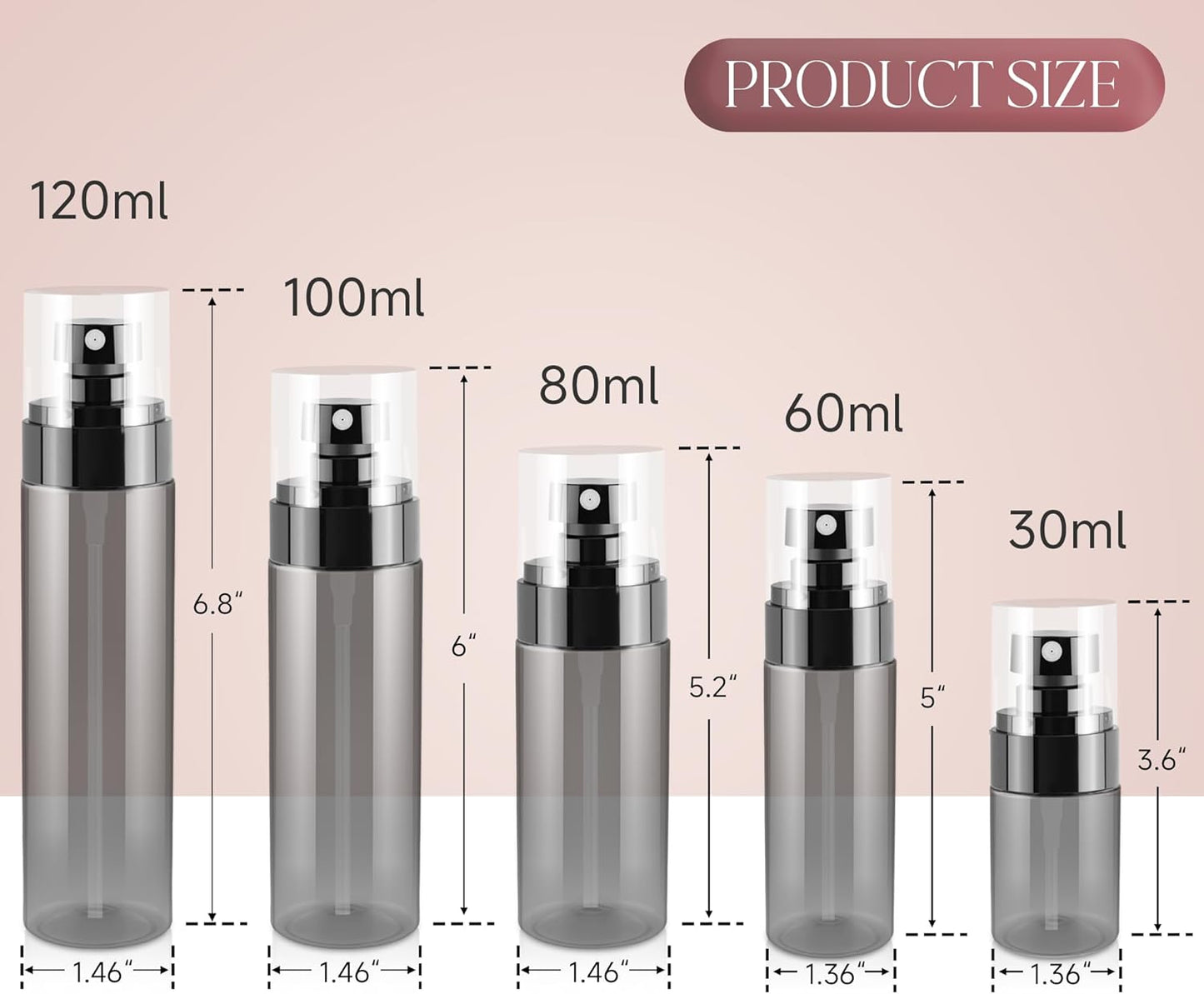 9Pack Small Spray Bottle, 4oz Black Plastic Fine Mist Mini Spray Bottles, Empty Refillable Travel Bottles for Hair, Cleaning, Salons, Planting, Skin Care