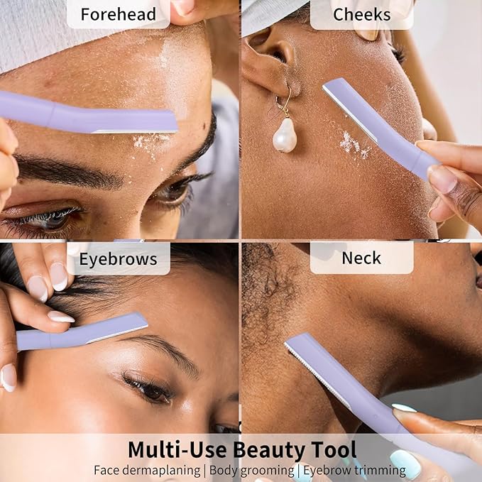 Face Razors for Women, Dermaplane Razor for Women Face, Eyebrow Razor, Facial Razors, Dermaplaning Tool, Gentle Skin Exfoliation Microblades for Sensitive Skin, Peach Fuzz Remover, 10 Count (Lilac)