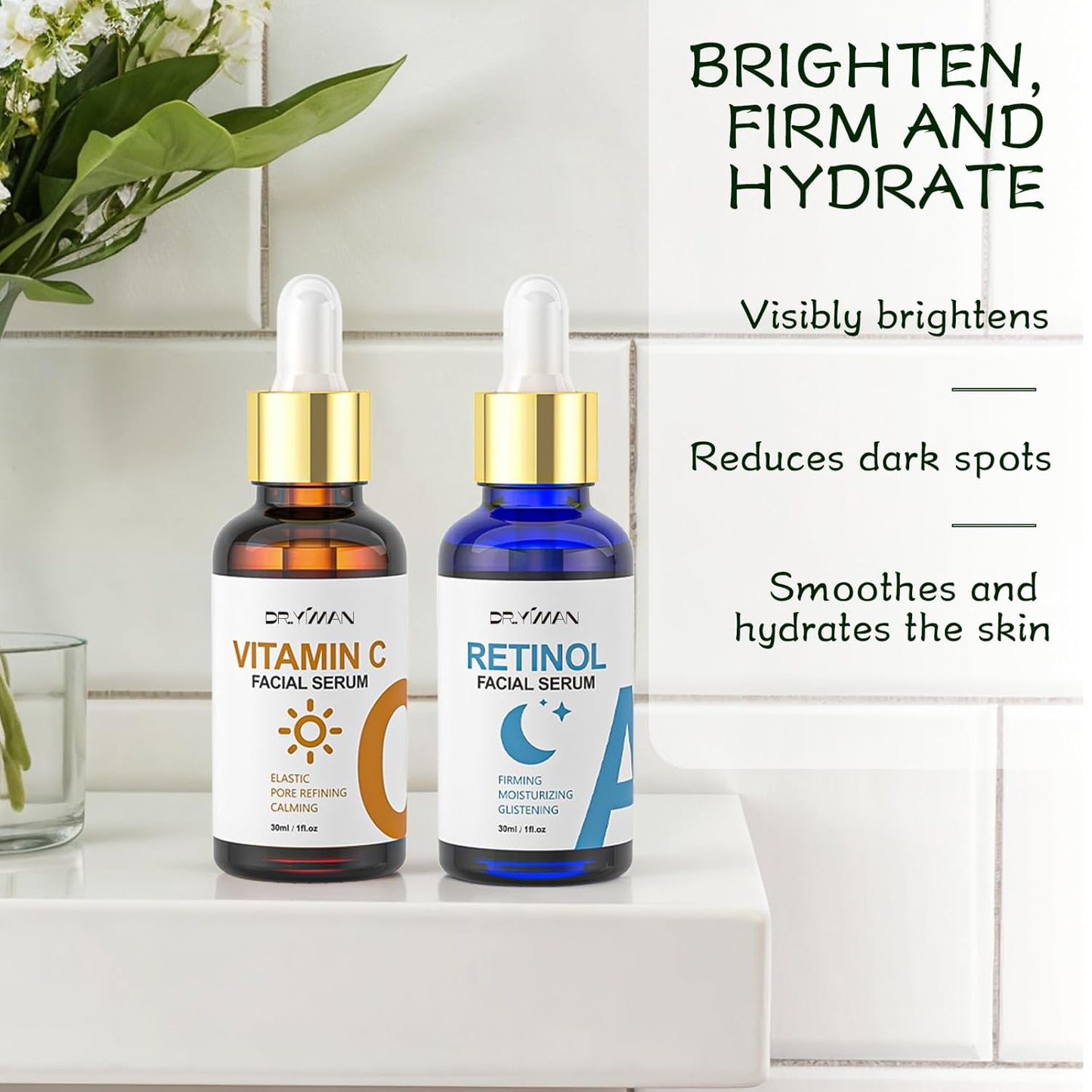 Dr. Yiman Vitamin C and Retinol Facial Essence Set - Anti-Aging Essence Liquid, Brightening and Anti-Wrinkle Set,use for day and night.