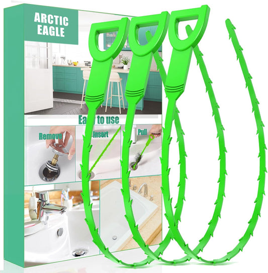 Drain Snake Hair Drain Clog Remover - 3 Pack Shower Snake Sink Unclogger Tool with Exquisite Packaging (Green)