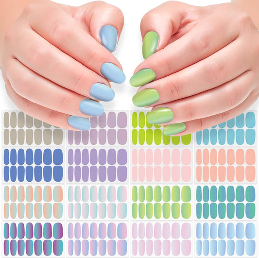 DANNEASY 16 Sheets Gradient Color Nail Polish Stickers Full Nail Wraps for Women Stick on Fingernail Nails Self Adhesive Nail Polish Strips Gel Nail Strips with Nail File, Cuticle Stick