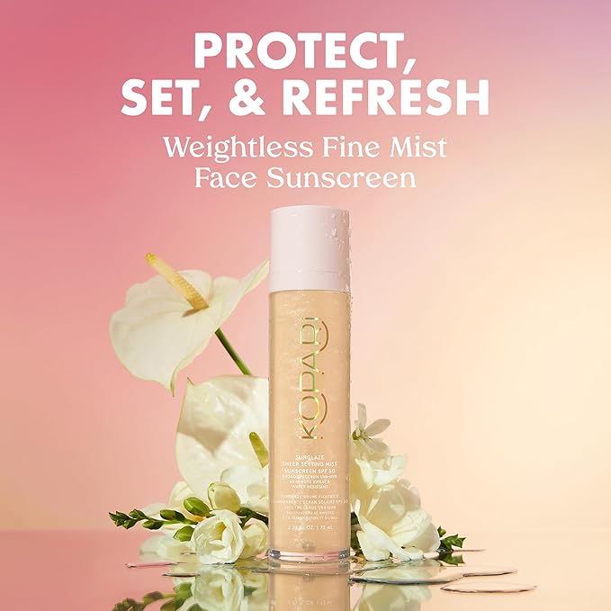Kopari Sunglaze Sheer Setting Mist Sunscreen SPF 50, Weightless, Fast Drying, Ultra-Fine Setting Spray, Made With Hyaluronic Acid, Sets Makeup For A Hydrated, Dewy Finish, 2.53 fl oz
