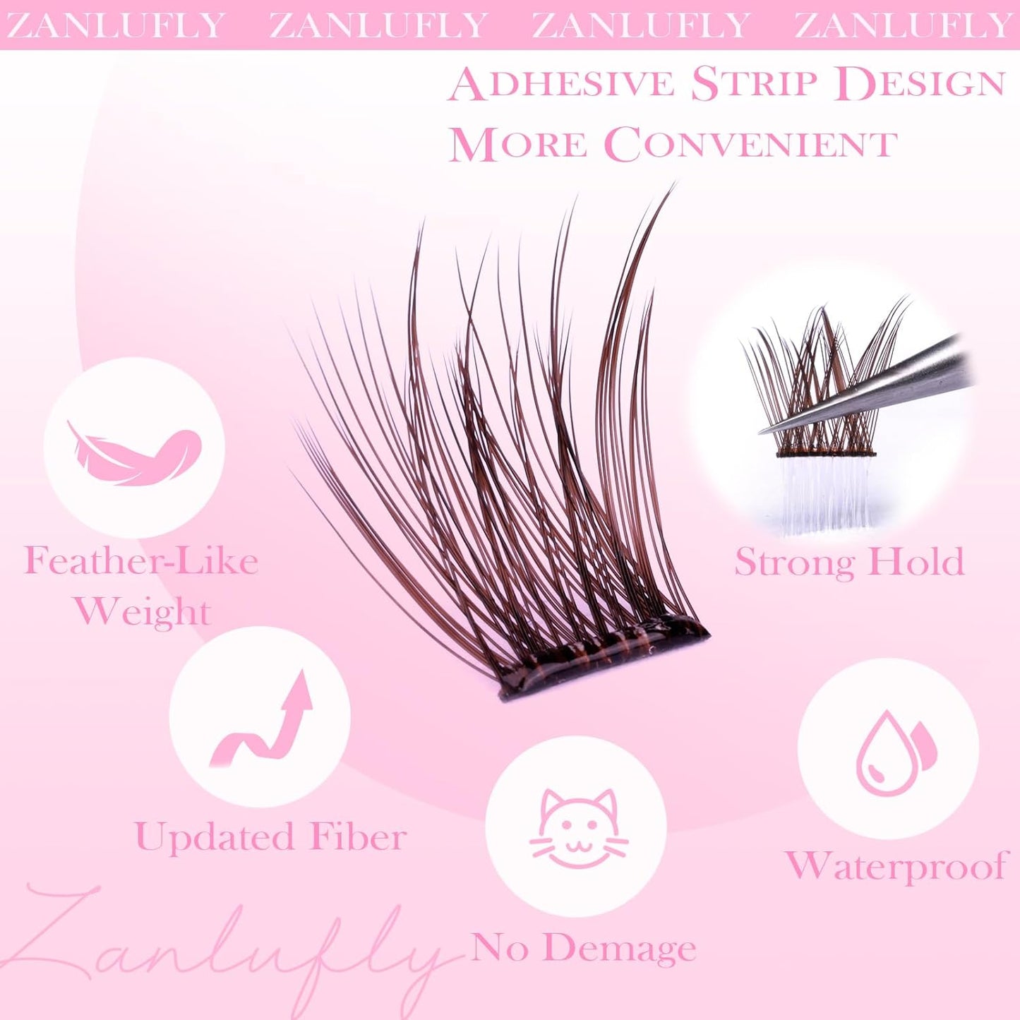 Self Adhesive Eyelashes Brown Self Adhesive Lash Clusters Natural No Glue Lashes Dark Brown Eyelash Extensions Pre-glued Eyelash Clusters Wispy Press on Individual Lashes 8-16mm by ZANLUFLY