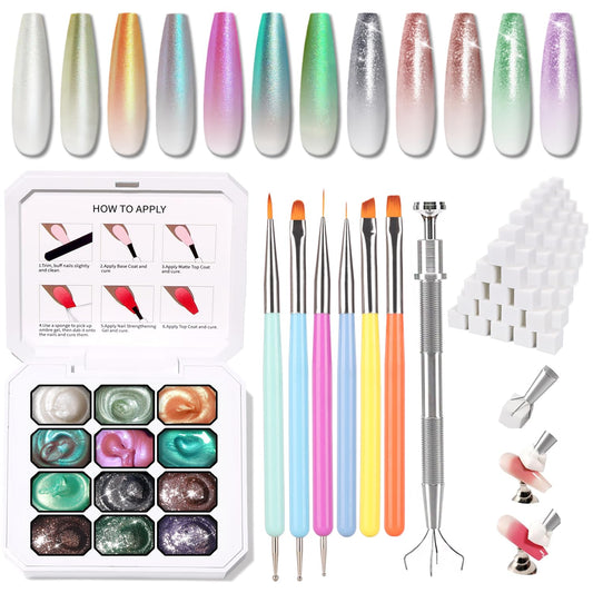 Sponge Pat Paint Nail Gel, Ombre Nails Gradient Gel Nail Blush Blooming Aura Nails Drawing Stripper Floral Painting DIY Nail Art, No Wipe, UV/LED Curing (12 Colors i)