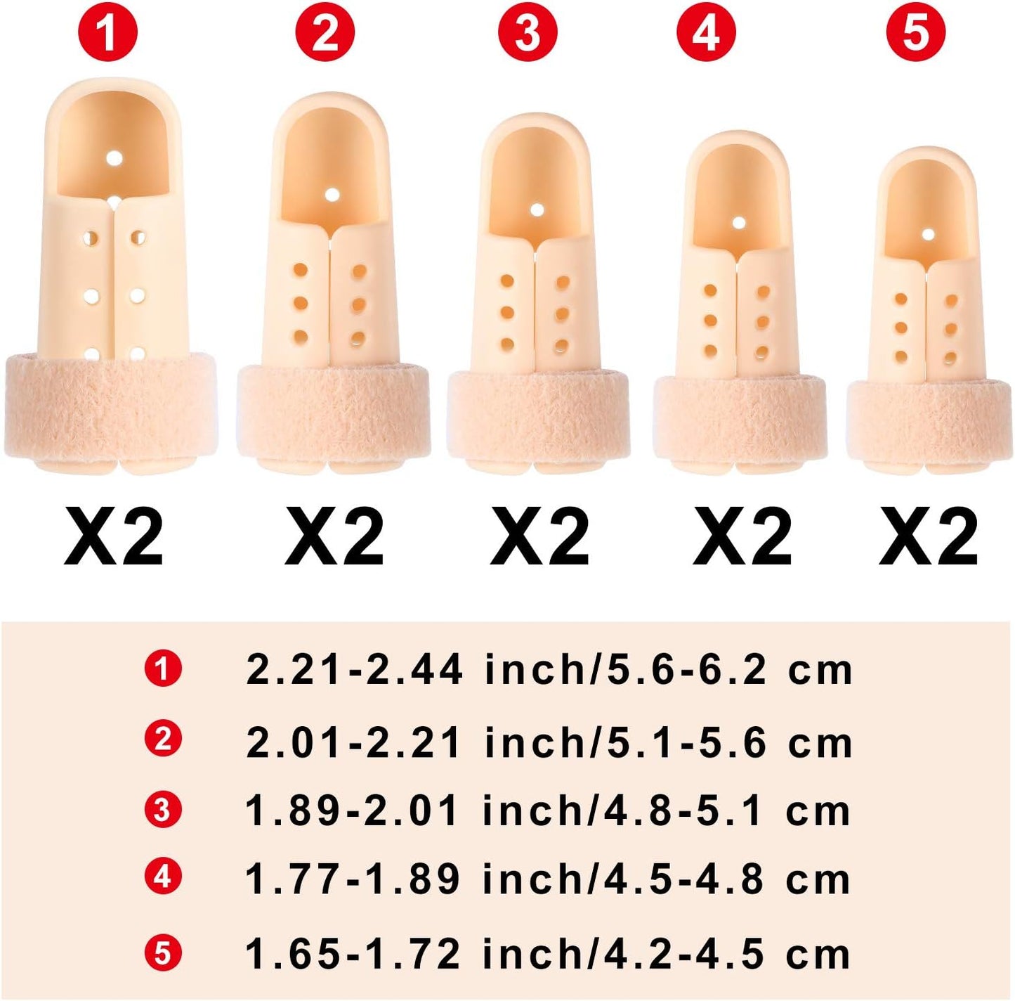 BBTO 10 Pcs Mallet Finger Splint, 5 Sizes Finger Support Brace Stabilizer Straightener Plastic Fingertip Protectors Arthritis Knuckle Immobilization for Thumb Pinky Middle Index Ring(Beige)