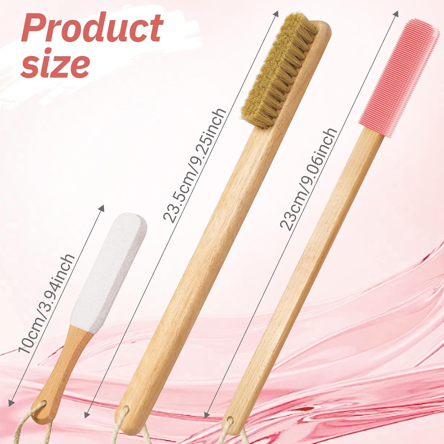 Long Handle Toe Gap Cleaning Brush+Body Shower Brush+Foot Grinder, Silicone Foot Scrubber for Shower, Feet Cleaner Scrub Foot Care for Seniors,Elderly, Men and Women,Pink