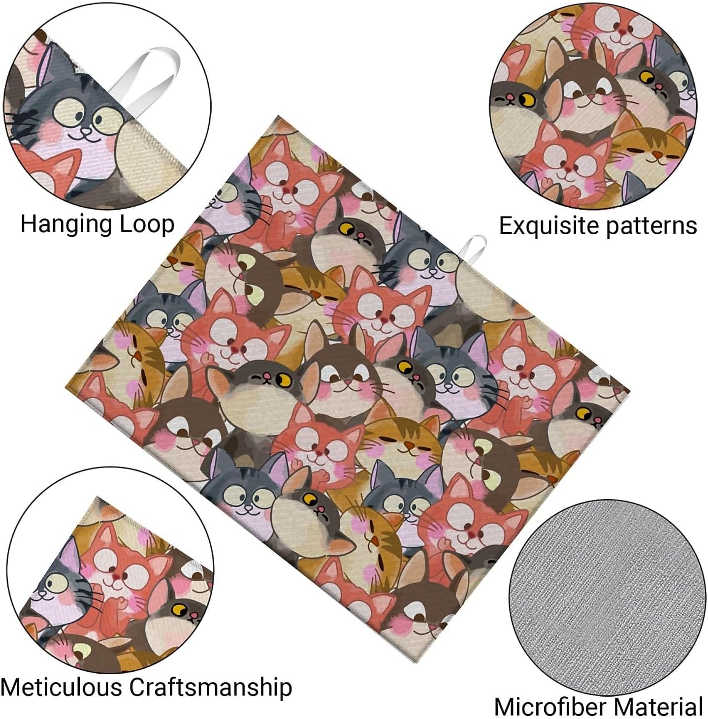 Dish Drying Mat For Kitchen Counter, Colorful Cute Cat Microfiber Absorbent Dish Drainer Rack Pad Reusable Large 18x24in Drying Mat