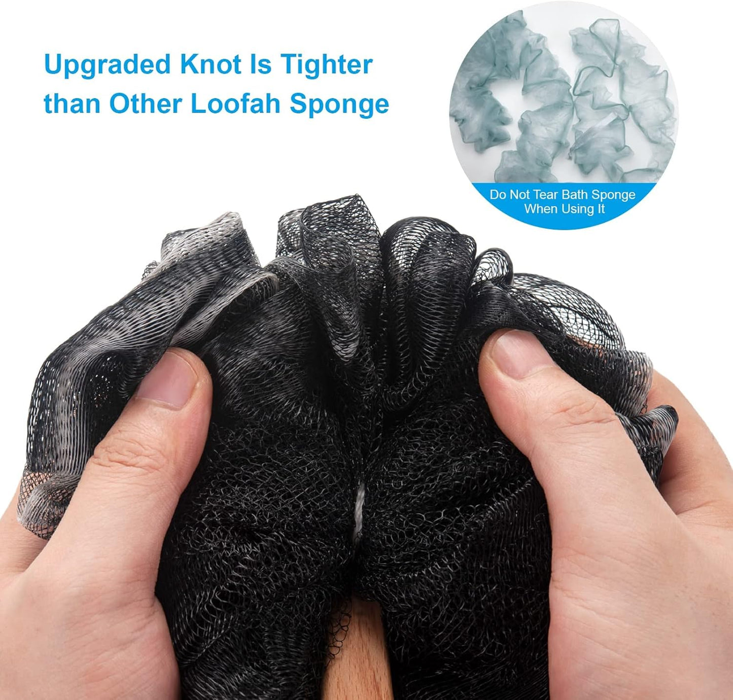 AmazerBath Shower Sponge Loofah Back Scrubber, PE Soft Mesh Loofah Body Scrubber with Long Wooden Handle, Bath Sponge for Men Women (Black)