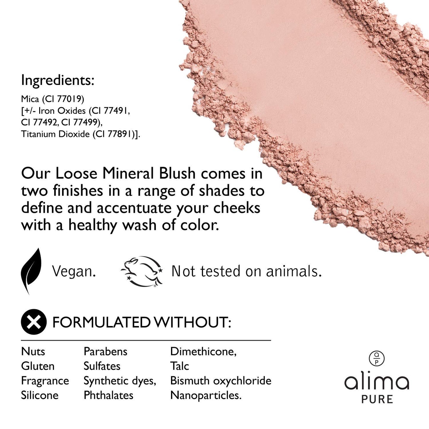 Alima Pure Loose Mineral Blush - Powder Makeup for Cheeks, Satin Matte Finish, Pink, Talc Free, Vegan .15 oz/ 4.5 g