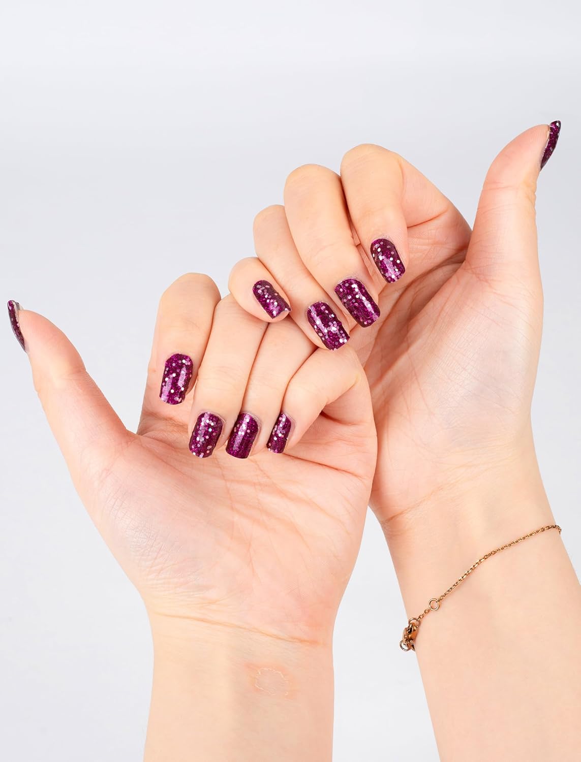 48 Pcs Semi Cured Gel Nail Polish Strips for Women, Self-Adhesive No UV Light Needed Glitter Nail Design Stickers for Nail Art Wraps (Purple)(Purple)