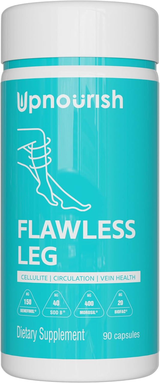 UpNourish Cellulite Vein Health Supplement with Caviar Collagen, SOD DIMPLESS, MOROSIL, Butchers Broom, Horse Chestnut, Leg Wellness and Circulation Support 90ct
