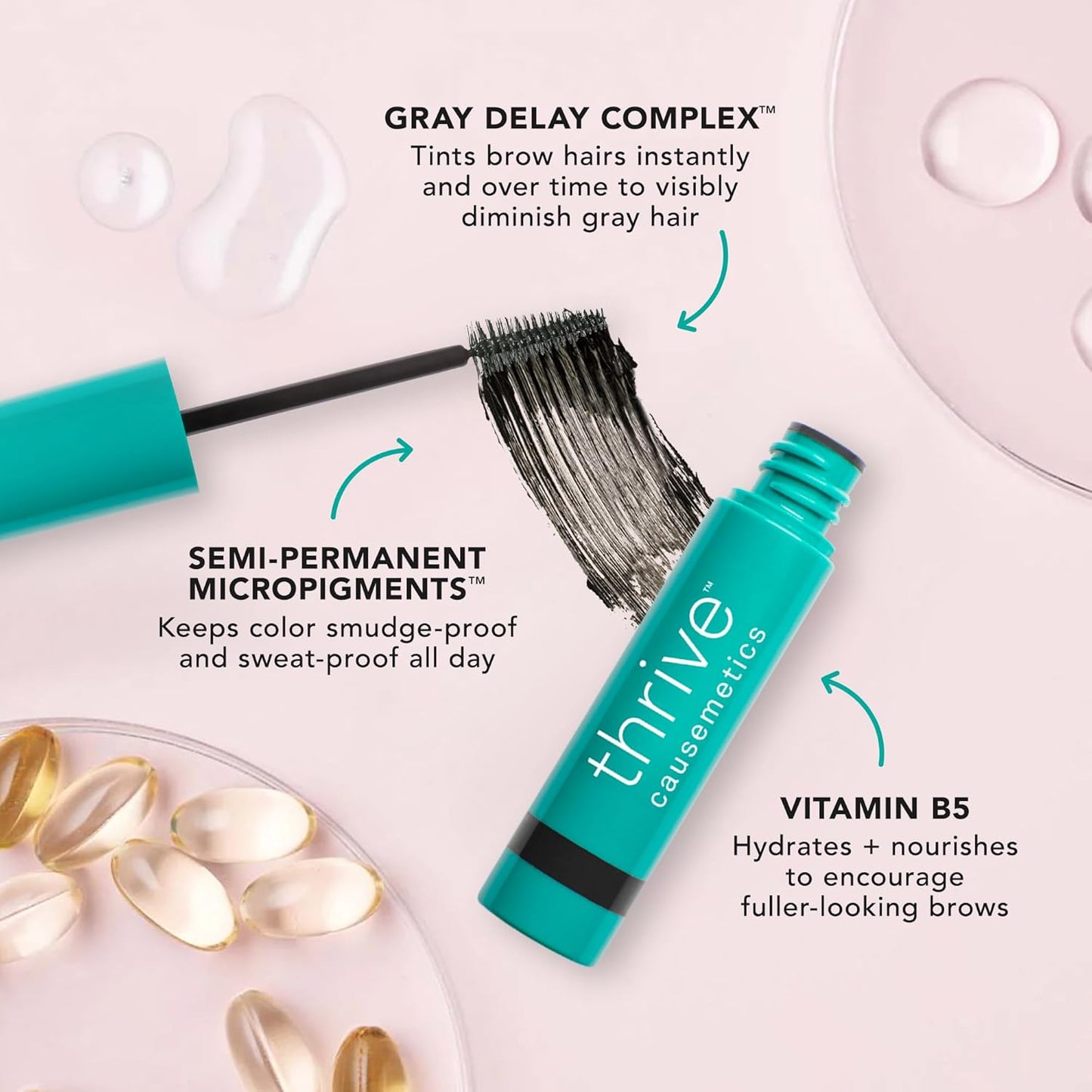 Thrive Causemetics Instant Brow Fix Semi-Permanent Eyebrow Gel, Waterproof Tinted Eye Brow Gel with Vitamin B5, Smudge-Proof, Vegan & Cruelty Free, Nan (Charcoal)