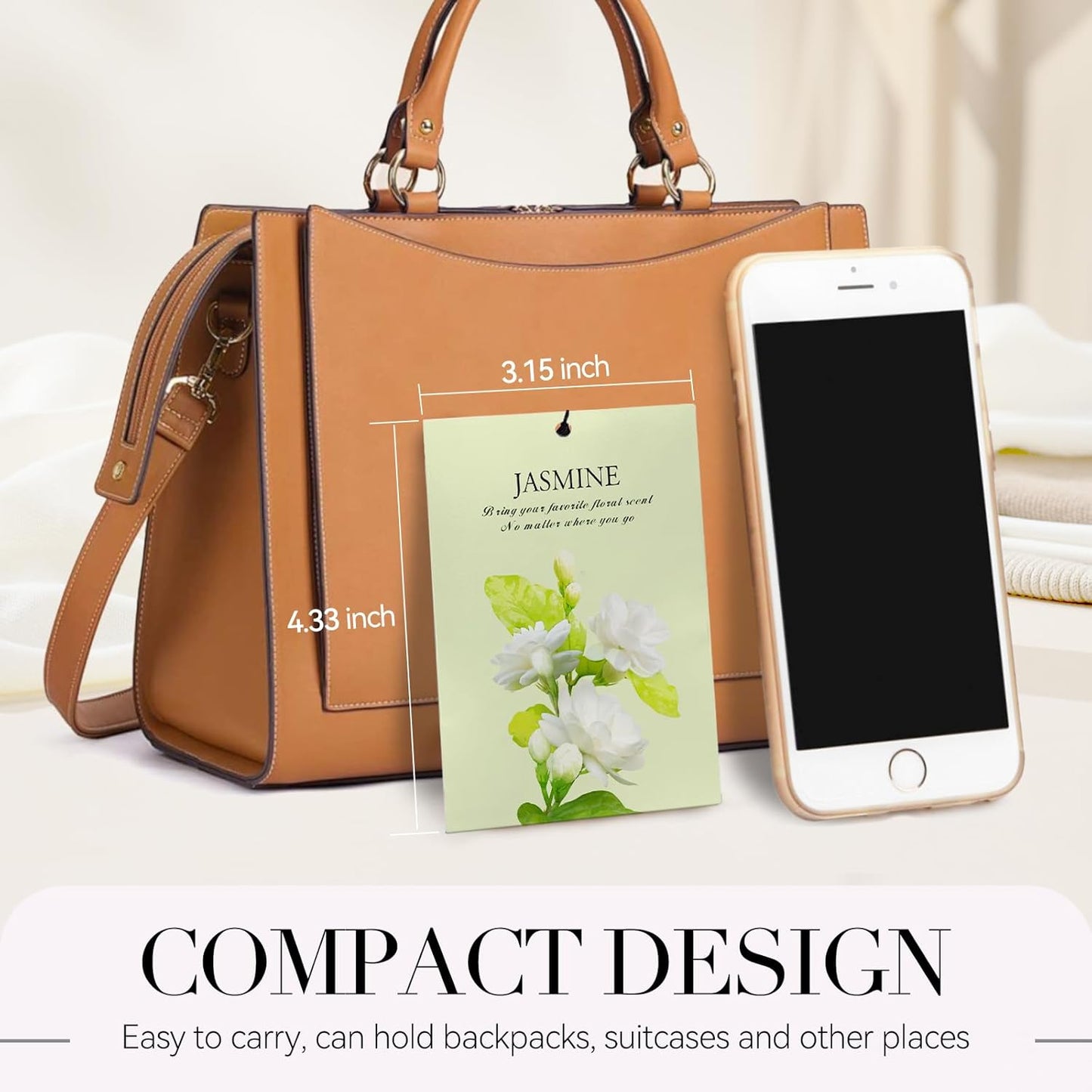 Jasmine Scented Sachet Bags - 12 Pack Closet Freshener Odor Eliminator, Long Lasting Home Fragrance for Drawers, Wardrobes & Cars, House Smell Good Products, Air Freshener for Closet