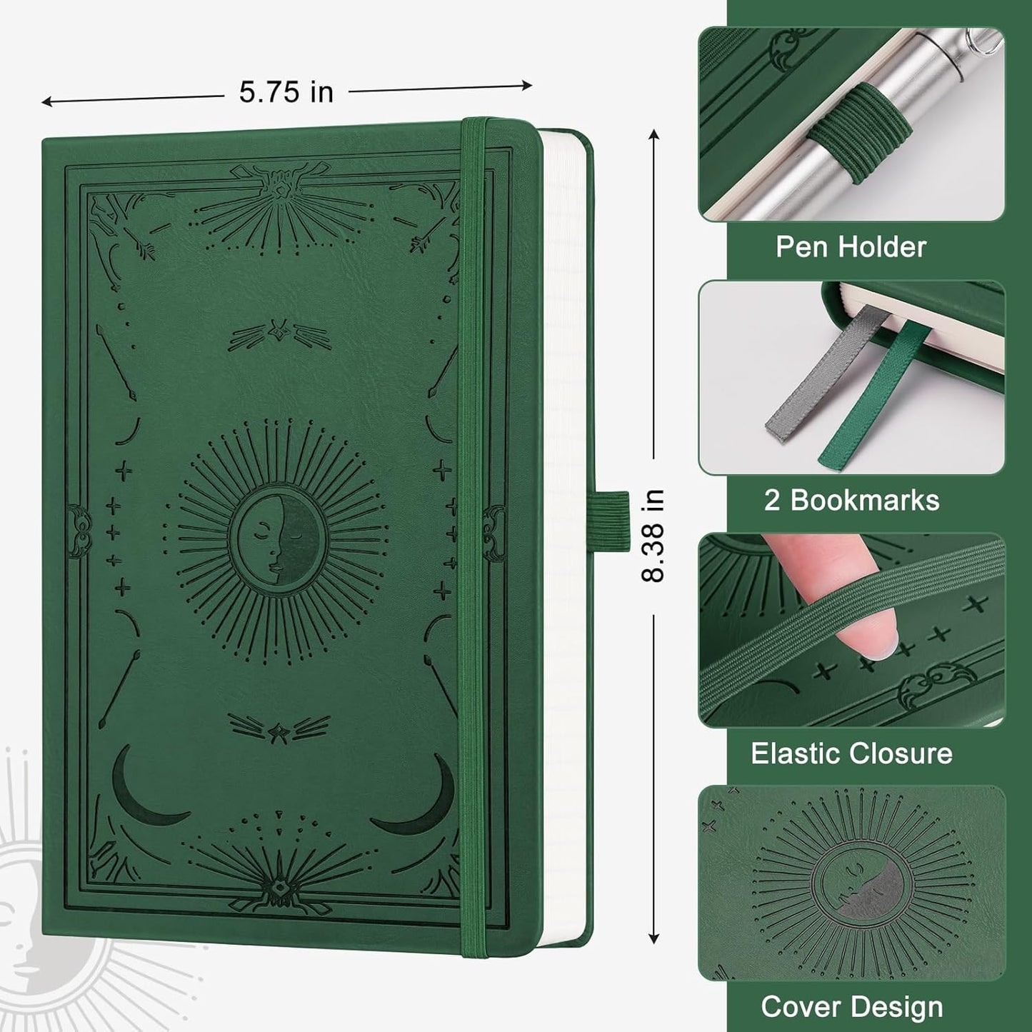 Plain Journal for Women Men, 192 Pages A5 Notebook Journal, Hardcover Notebook with 100Gsm Thick Pages, Leather Note Book for Writing, Travel, Business, Office, Prayer 5.7 x 8.3, Dark Green