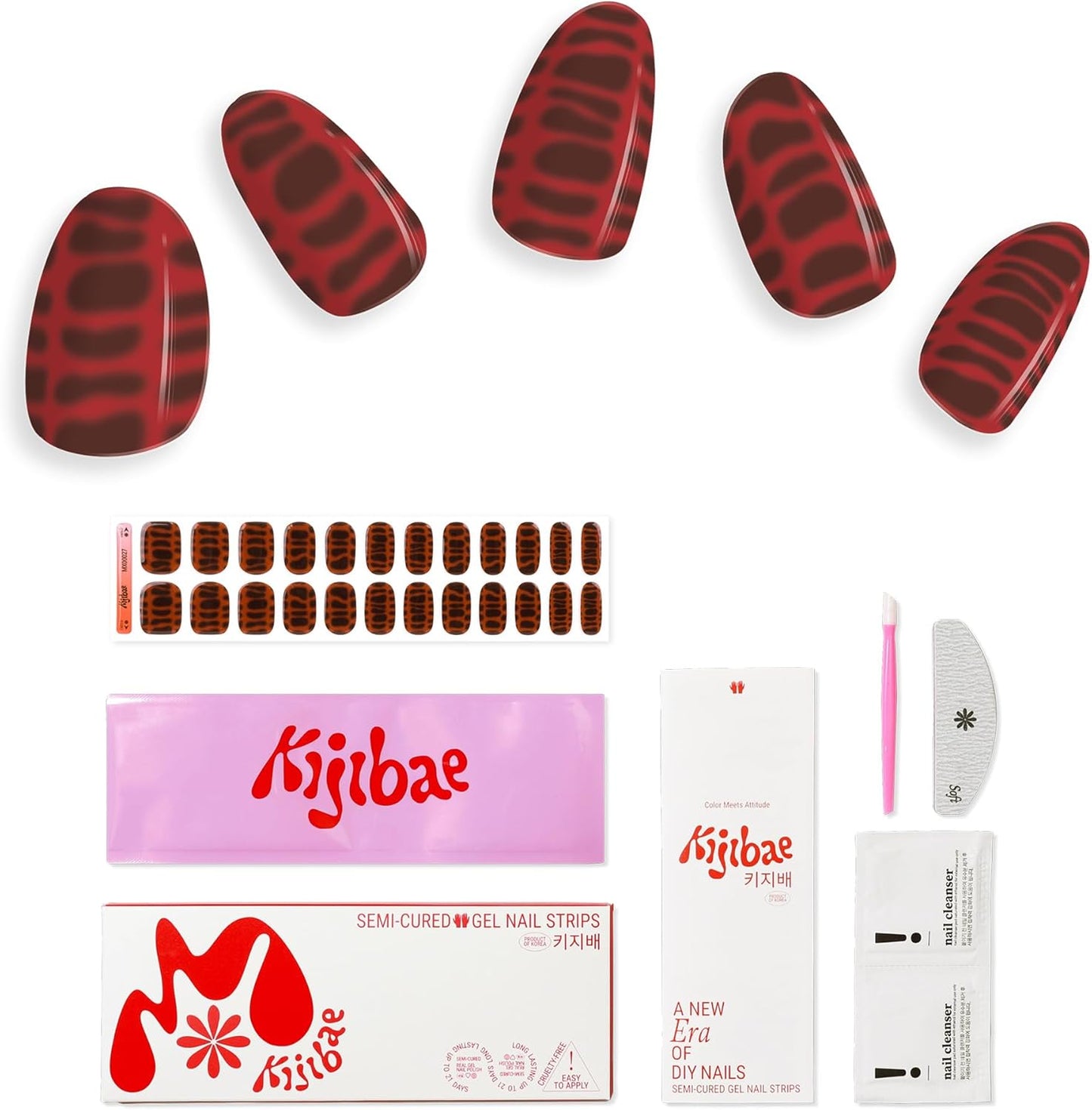 Semi Cured Gel Nail Strips - Minimalist Ombre Nail Polish Wraps, Works with Any UV Lamp - Long Lasting Easy Salon Manicure - 24pcs with 2 Prep Pads, Nail File & Cuticle Stick (Snake's Out)