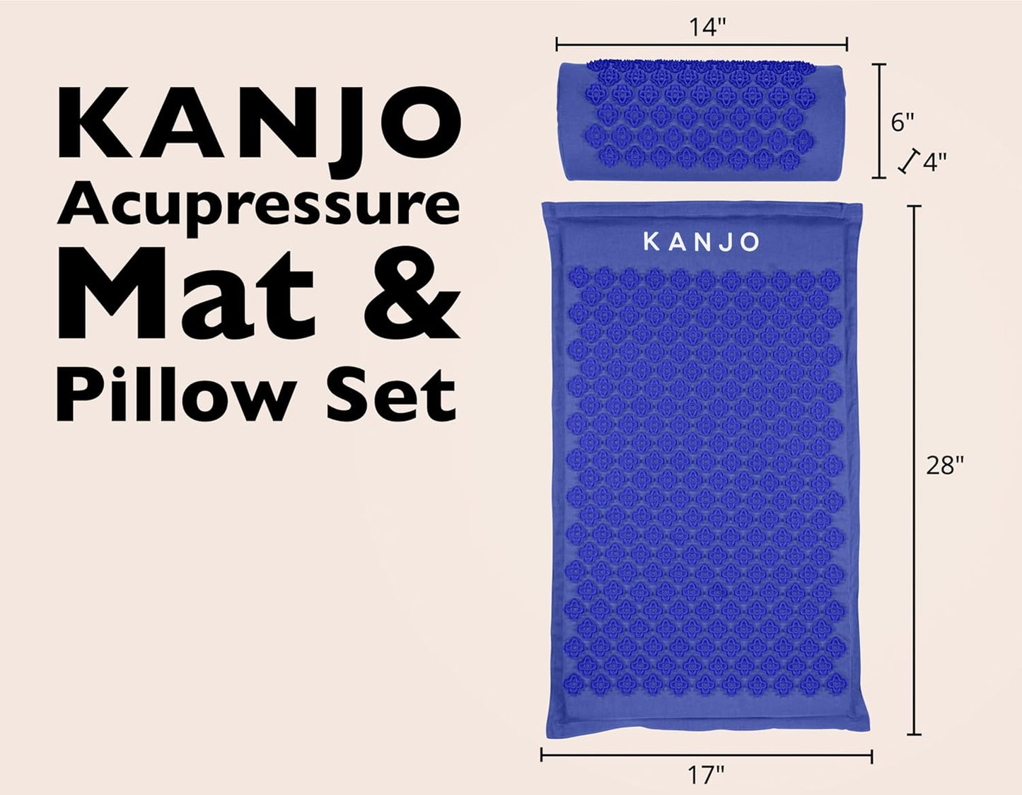 Kanjo Acupressure Mat and Pillow Set for Back Pain Relief & Neck Pain Relief, with Pressure Points for Muscle Pain Relief with Travel Bag - Periwinkle