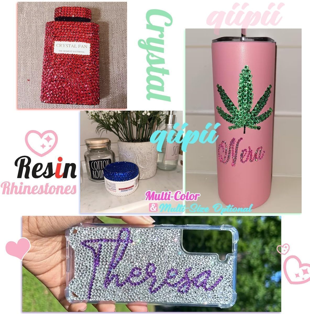 Aquamarine Green AB Resin Rhinestones w B7000 Jewelry Glue for Bedazzling Crafting 3mm-6mm Flatback Jelly Stones Bulk Diamonds for Nails Face Makeup Tumblers Bottles Crafts Clothes Shoes Phones