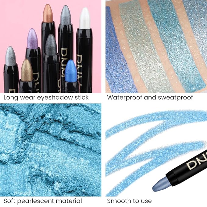 Kaely 4Pcs Cream Eyeshadow Stick Set for Eyes,Sky Blue Dazzling Blue Greenish Cyan Royal Blue,Eye Brightener Shimmer Makeup,Waterproof Eye Shadow Highlighter Crayon Pencil,sombras en crema para ojos