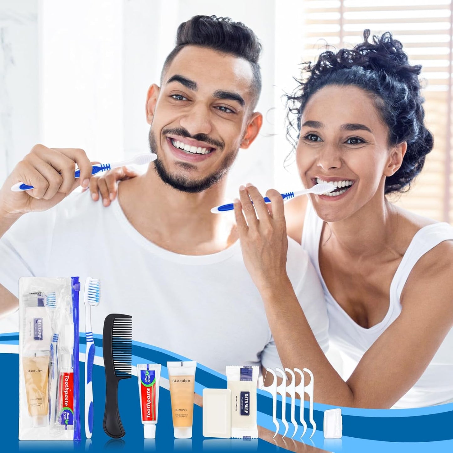 Pack of 3 Hygiene Kit, Hygiene Kit Bulk, Individually Packed, Travel Hygiene Kit with Toothbrush, Toothpaste, Comb, Shampoo, Soap and Floss Picks, Home, Suitable for Hotel, Camping, Travel