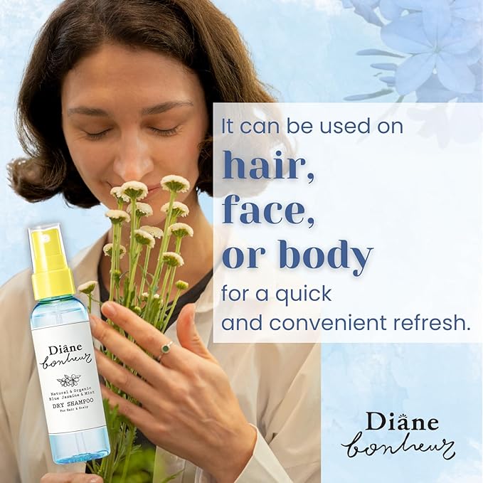 Natural Wet Dry Shampoo for Women Dry Hair & Sensitive Scalp, Organic Hair & Body Mist with Rosemary & Rose Water, Hair Refresher Spray from Japan, BLUE JASMINE & MINT, 4.06 Fl Oz, 2EA