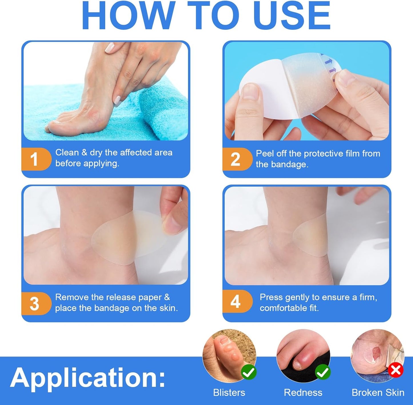 Gel Blister Bandages 21ct, Waterproof Hydrocolloid Blister Bandages for Foot Wound Quick-Healing Blister Cushions for Toe Heel All-Day Prevention, Variety Combo Pack