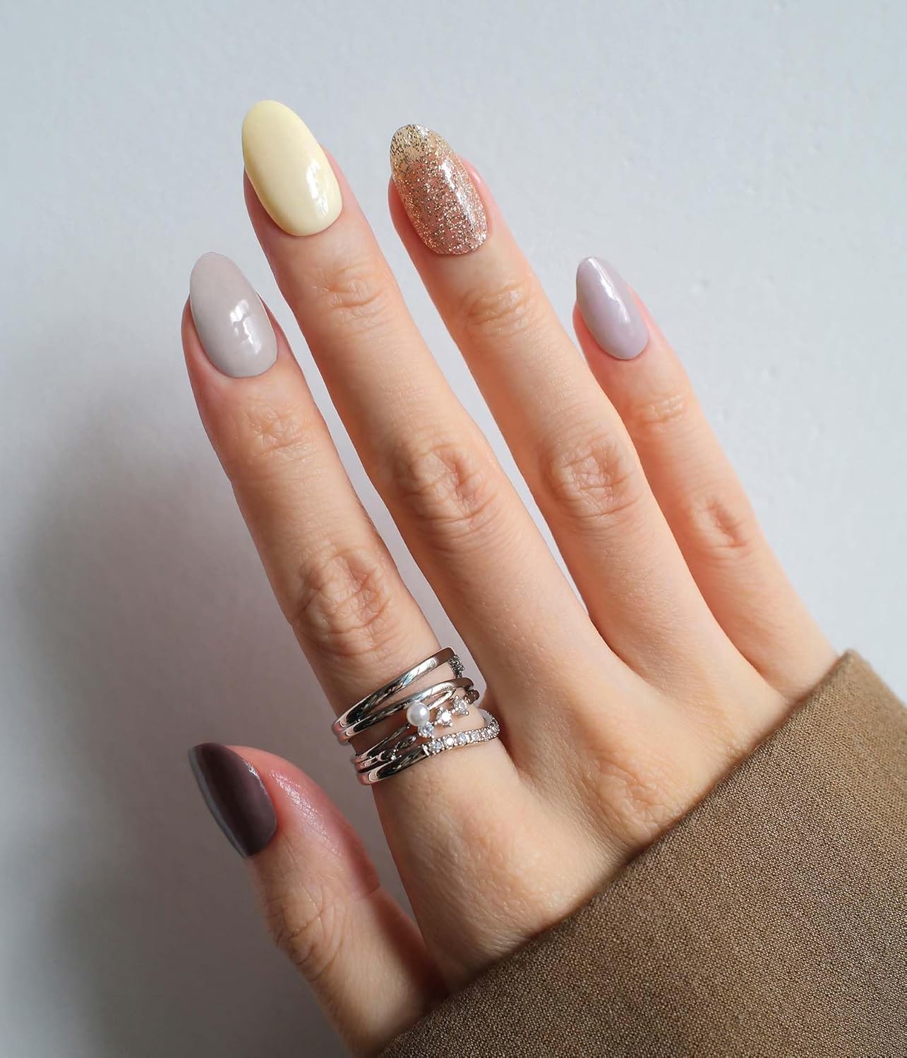 Nail Polish Strips - 22 Pcs Salon Quality Gel Nail Stickers - Long Lasting Wraps (Sparrow Brown&Yellow)