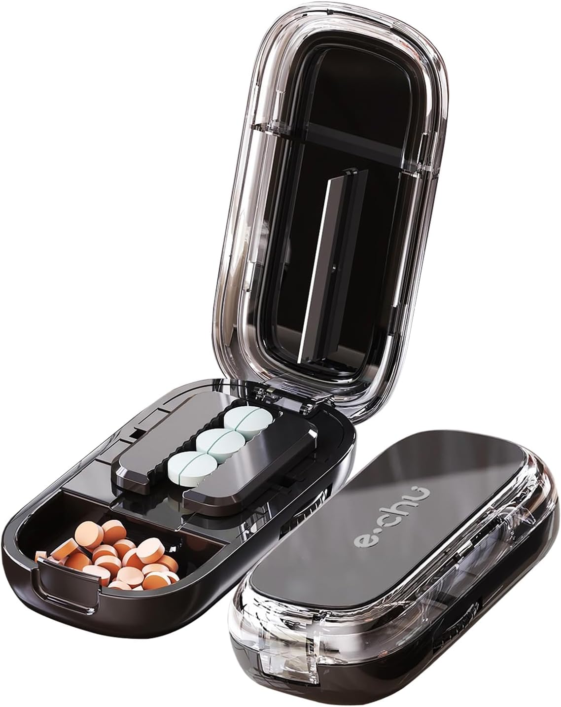 Pill Cutter Splitter for Small and Tiny Pills - Adjustable Pill Splitter with Centering Device for Cutting Multiple Pills, Precision Alignment, Easy to Use and Travel Sized (Inky Black)