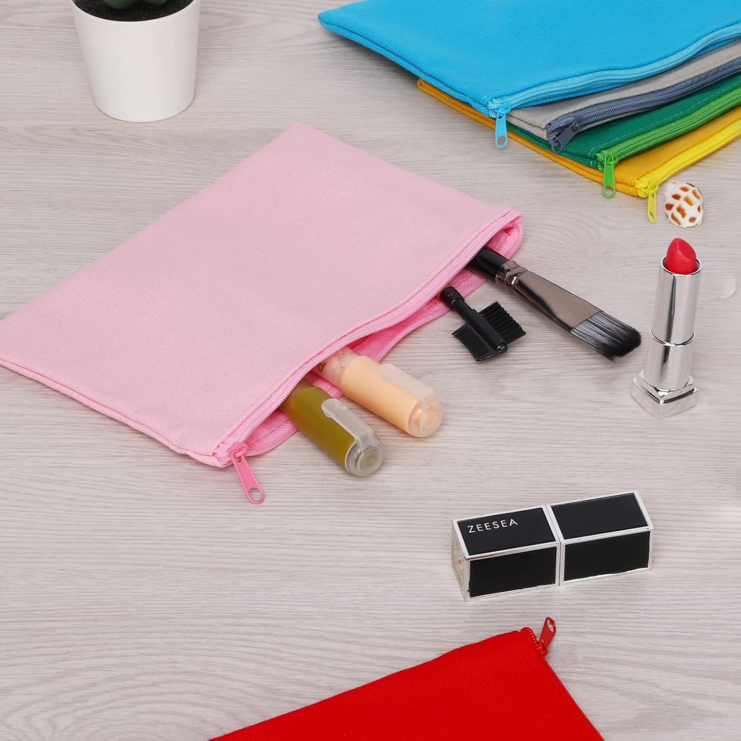12 Pieces Cotton Canvas Makeup Bag, Multipurpose Cosmetic Bag with Zipper Travel Toiletry Pouch, Blank DIY Craft Bag (Multicolored A, M)