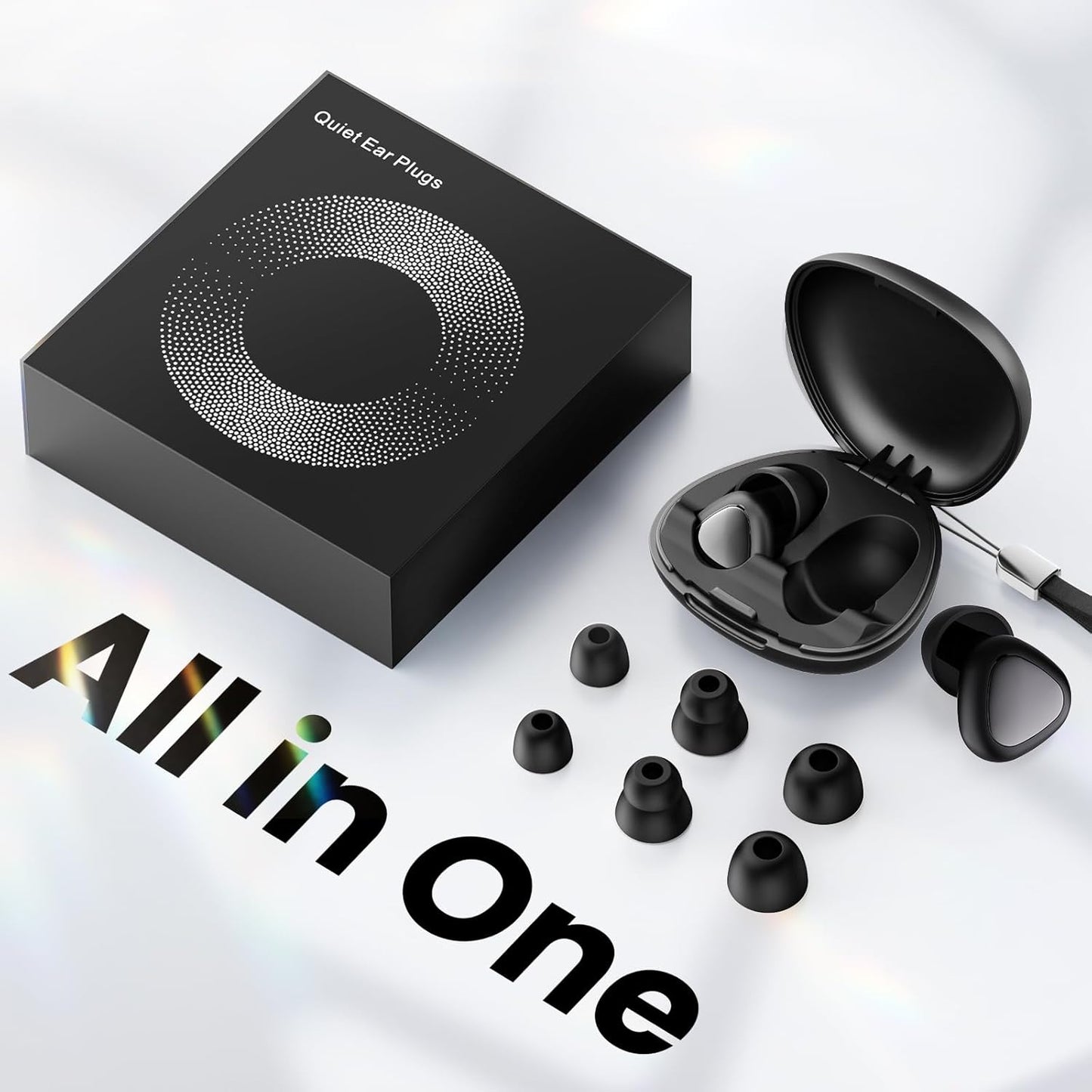 Ear Plugs for Sleeping Noise Cancelling, 45dB Reusable Silicone Earplugs with 6 Eartips and Carry Case, Ear Plugs for Concert & Hearing Protection, Sleep, Travel, Focus & Noise Reduction, Black