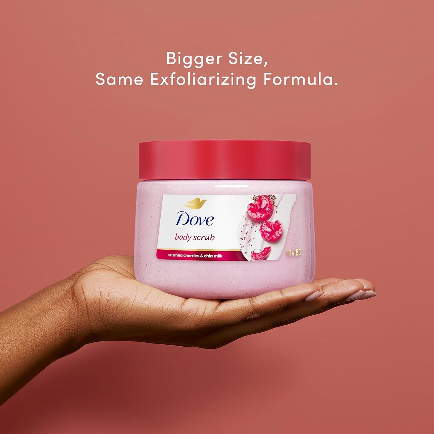 Dove Cherry & Chia Milk Body Scrub Exfoliates and Deeply Nourishes for Smooth, Radiant Skin 15 oz