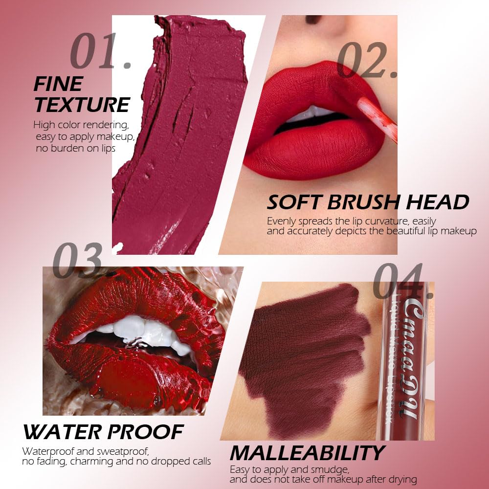 evpct 1Pcs Plum Red Liquid Matte Lipstick Lipgloss Set for Women, labiales mate 24 horas originales matte larga duracion 24 Hour Lipstick Lip Stains Long Lasting Waterproof 24, 06#