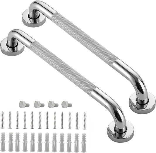 Grab Bars for Bathroom 16 Inch Silver Stainless Steel Rhombus Shower Grab Bar Anti Slip Home Care Bath Handrail Safety Hand Rail Support for Showers Seniors Elderly Assist Handicap Bath Handle 2 Pack