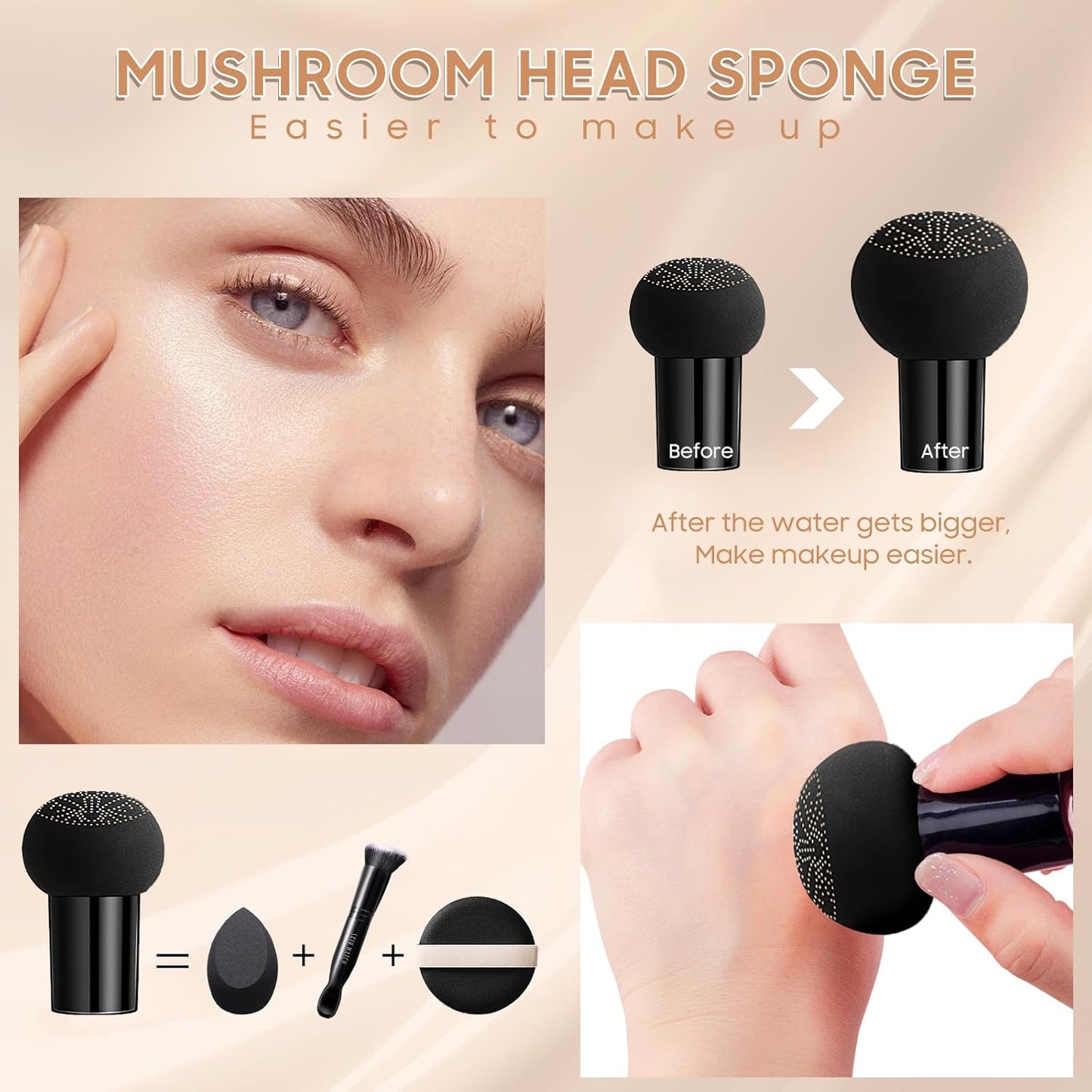 Mushroom Head Air Cushion CC Cream - Moisturizing BB Creams Foundation, Long-Lasting Waterproof New Air Cushion CC Cream Concealer for Even Skin Tone (Medium Deep, 1 PCS)