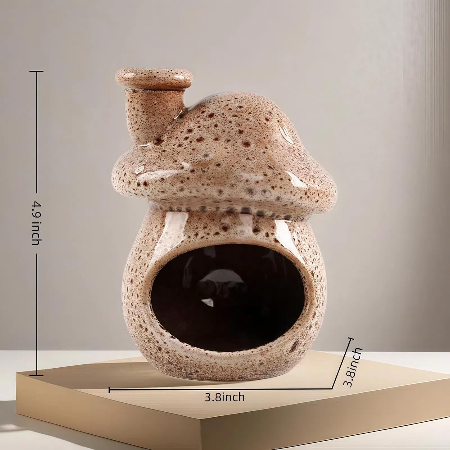 Mushroom Incense Holder, Brown Ceramic Palo Santo Holder Burner & Sage Holder - Mini Tabletop Chiminea Burner Tray with Ash Catcher, Cute Mushroom Decorations for Spiritual Meditation & Yoga
