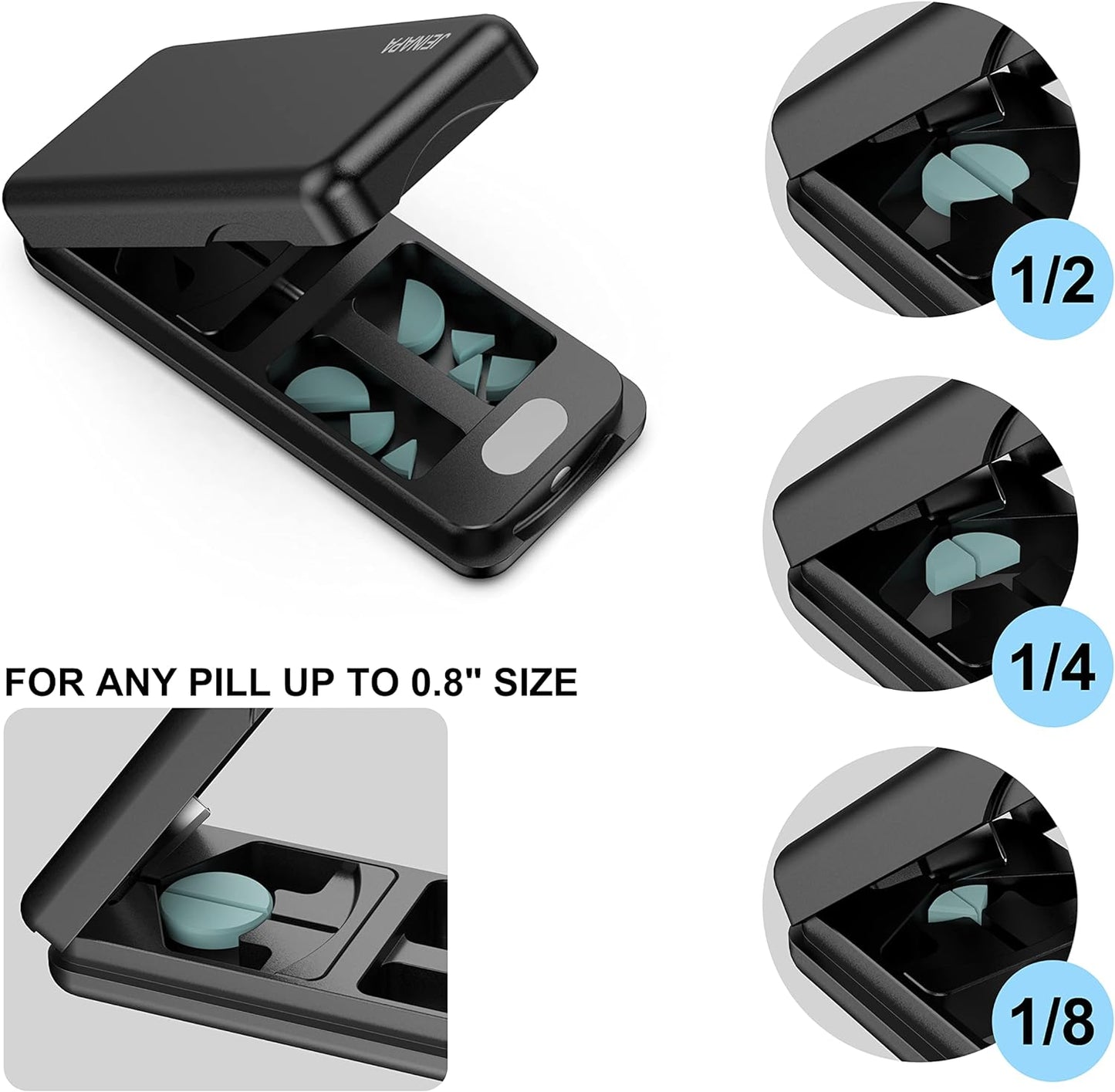 Pill Cutter with Auto Centering Device, Aluminum Pill Splitter with 316L Stainless Blade, Genuine Leather Case, Professional Pill Splitter for Cutting Small Pills or Large Pills (Black)