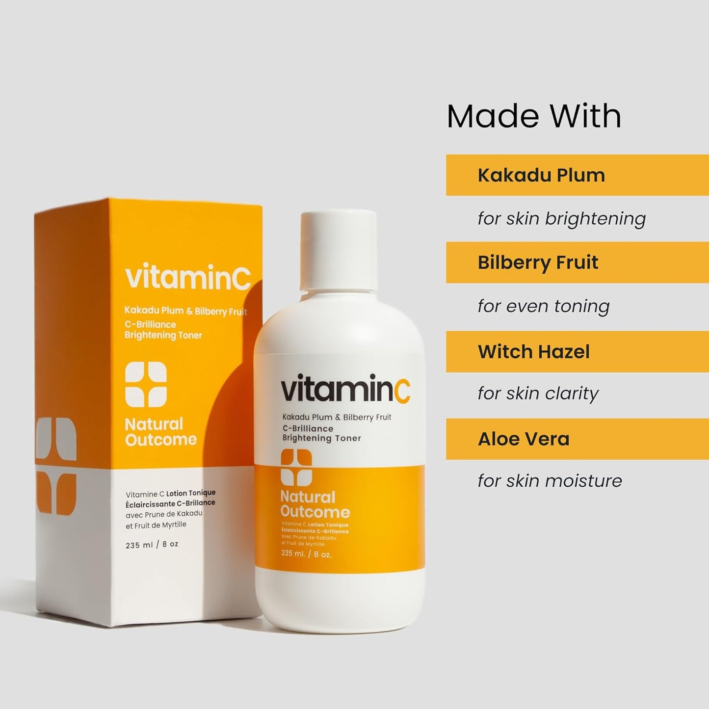 C-Brilliance Vitamin C Toner for Face Daily Witch Hazel Facial Astringent with Kakadu Plum and Bilberry Fruit 8 oz Vegan, Fragrance Free