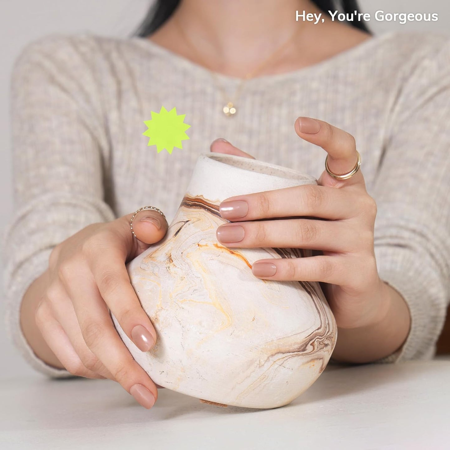 Semi Cured Gel Nail Strips | No LED Lamp Needed | Ombre, Nude | Easy Apply & Remove, Salon Quality | Includes 28 Strips, 1 Prep Pads, Nail File & Wooden stick - Hey, You're Gorgeous