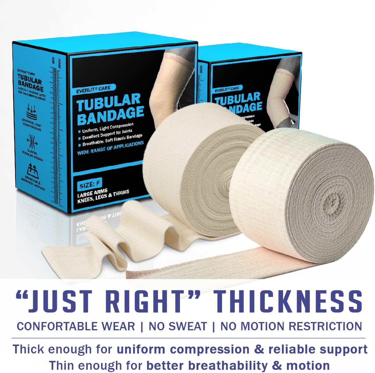 EVERLIT Elasticated Tubular Support Bandage | Stockinette Tubing for Large Arm, Knees, Legs | Light to Moderate Compression Bandage Roll For Tissue Support (Size F | 4" x 11 yd)
