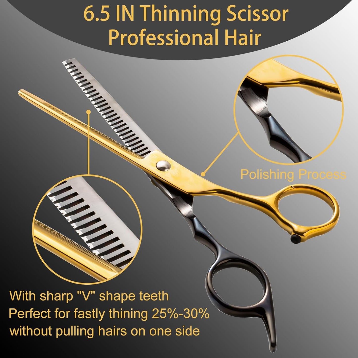 15 pcs Hair Cutting Scissors Professional, Thinning Shears for Hair Cutting, Black Gold Stainless Steel Barber Scissors, Lengnoyp Haircut Scissors Hair Cutting Kit for Women, Men