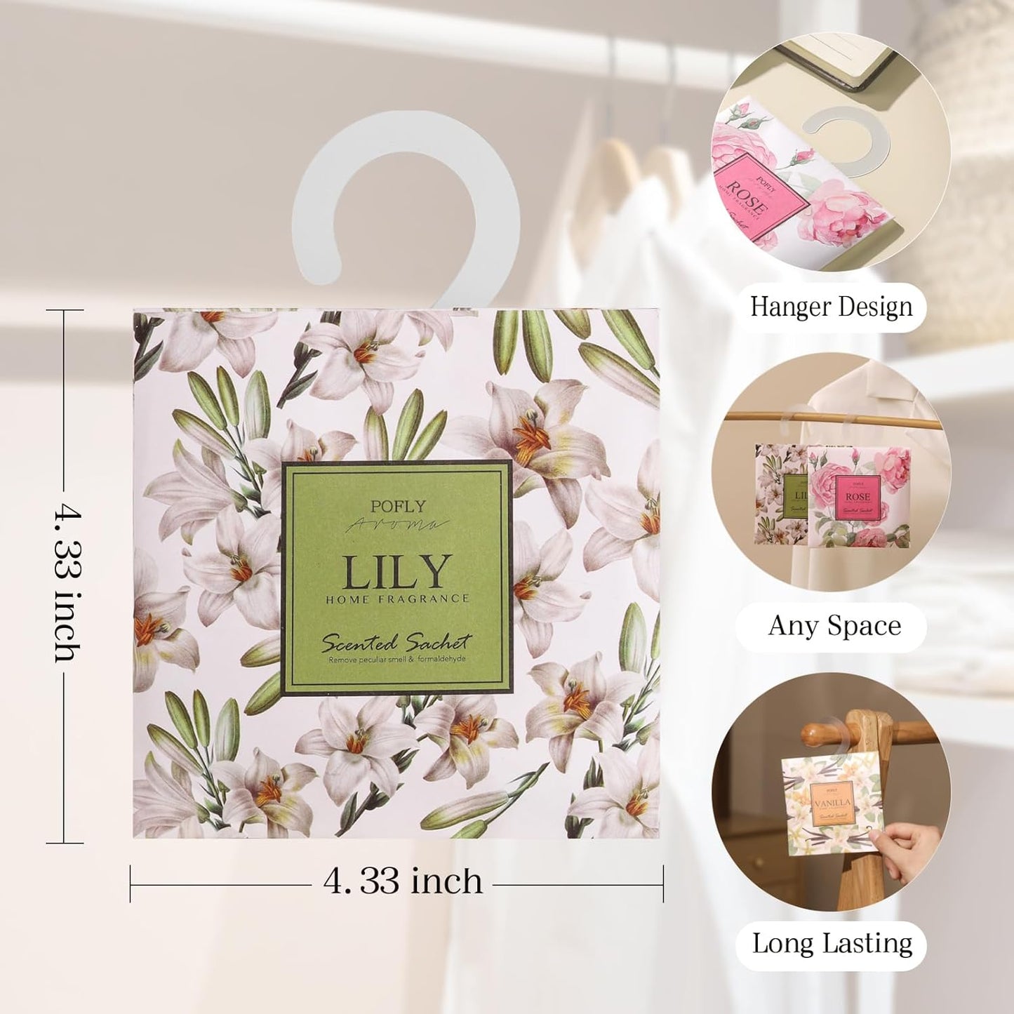 12 Packs Lily Scented Sachets – Long-Lasting Air Freshener & Closet Deodorizer for Drawers, Closets, Cars & Wardrobes