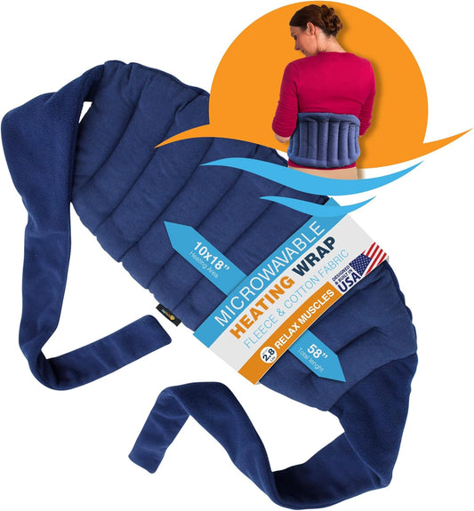 SunnyBay Microwave Heating Pad, Microwavable Moist Hot or Cool Bean Bag Wrap for Neck, Shoulder, Knee, or Back Pain with Fastening Straps, 10x18 Inch Heating Area, 2.8 Lbs, 58 Inches