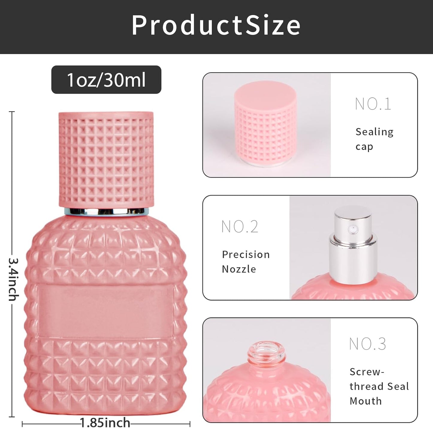 2 Pack 30ml Perfume Spray Bottles Empty, Refillable Glass Fine Mist Atomizer, Portable Travel Perfume Atomizers Fragrance Containers Sprayer for Cleaning, Essential Oils, Liquids (Pink)