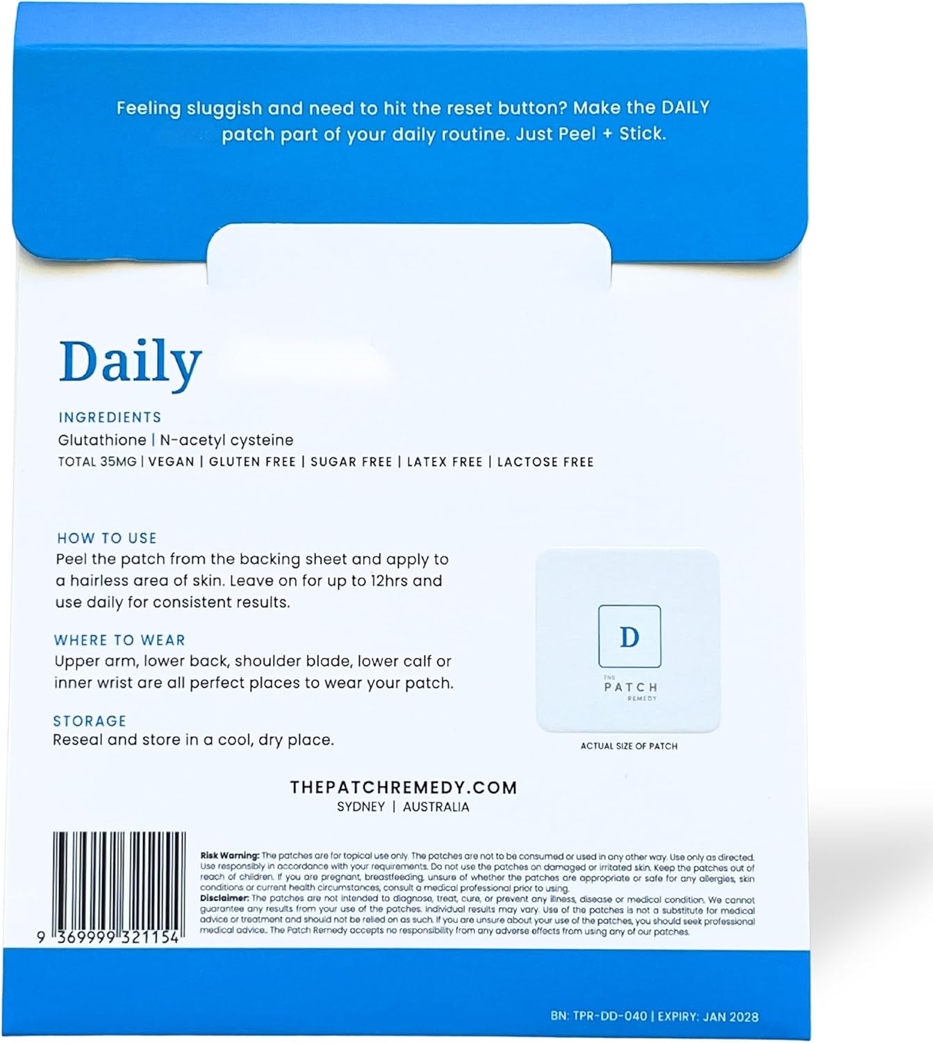 Daily Patch | Glutathione, N-Acetyl Cysteine (NAC) | 30 Patches